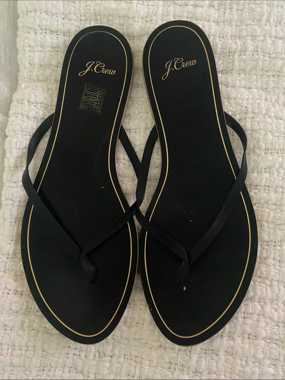 J. Crew Black Flip Flop Sandals with Gold Trim